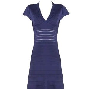 Navy Blue V Neck Scallop Hem A Line Sheath Dress